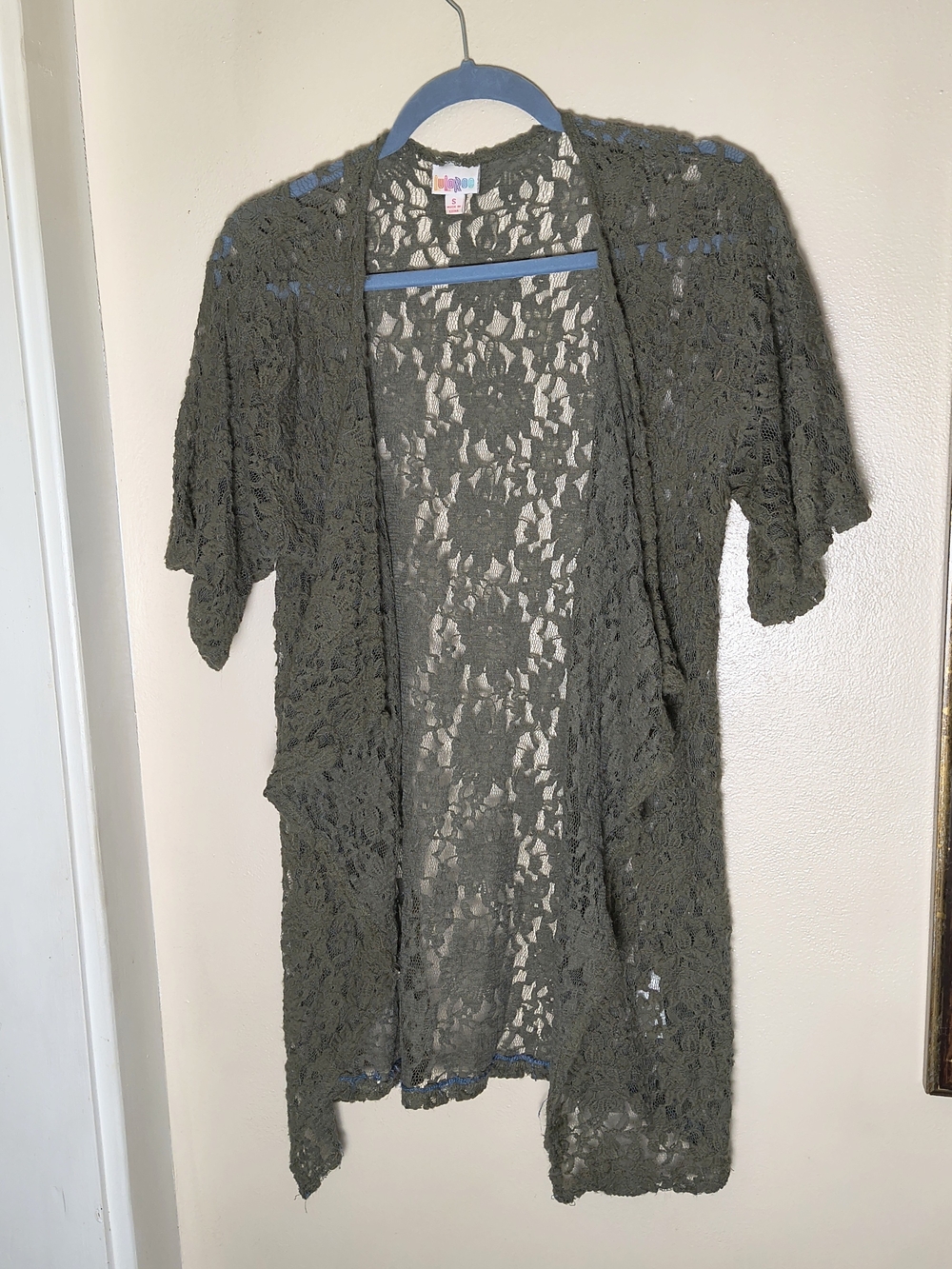 Green crochet lace fairycore duster cardigan Kimono